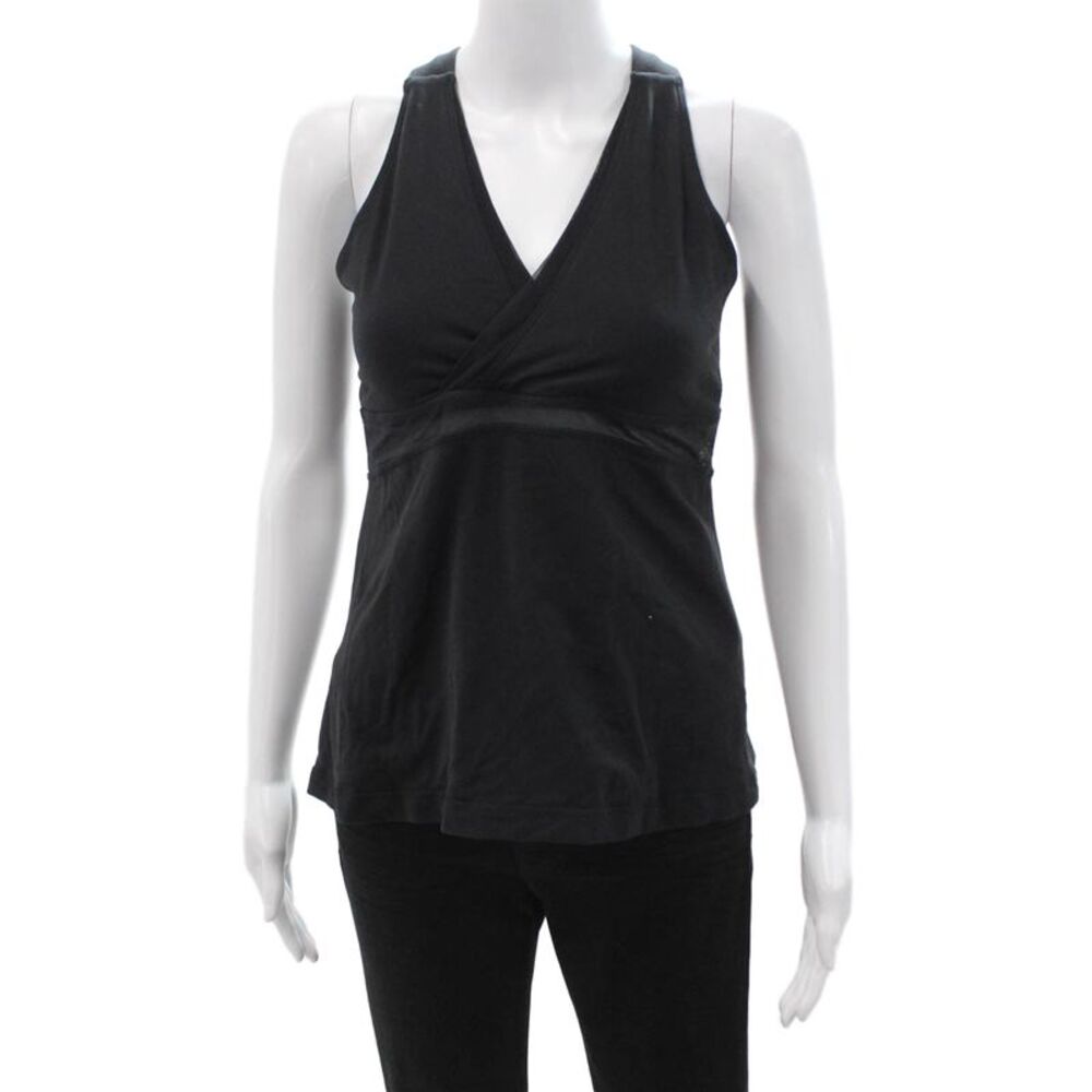 Lululemon Womens Mesh Trim V-neck Sleeveless Active Top Black Size 10